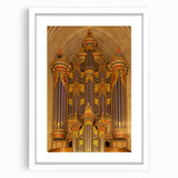 Abstract art print of Durham, North Carolina in muted gray and blue tones on a framed white mat, ideal for dining room decor.