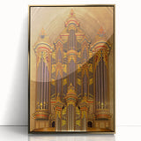 Acrylic print of Durham, North Carolina with gold frame, featuring mid-century modernist style, ideal for nursery wall art.