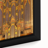 Extra large framed canvas of a textured, colorful abstract depicting the Durham, North Carolina skyline.