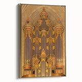 Framed canvas depicting a vintage-style Durham, North Carolina landscape in muted gold and black tones.