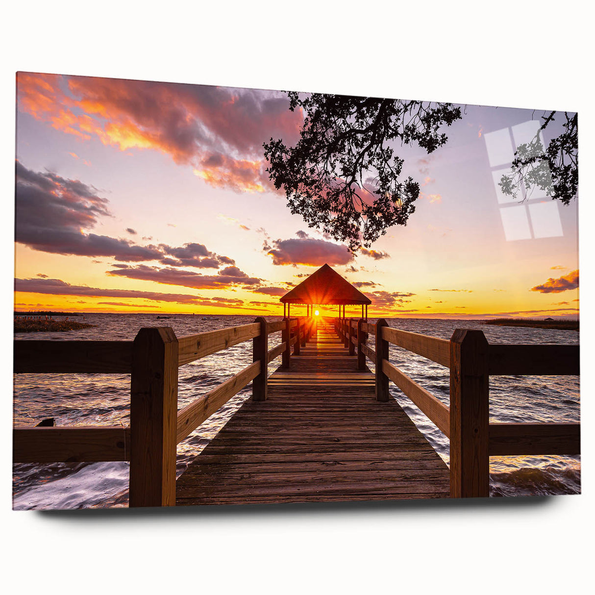 Large abstract wall art of the Outer Banks in muted blue and gray tones on acrylic glass.