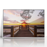 Acrylic print of Outer Banks, North Carolina scenery in art deco style, with soft blue and white tones.