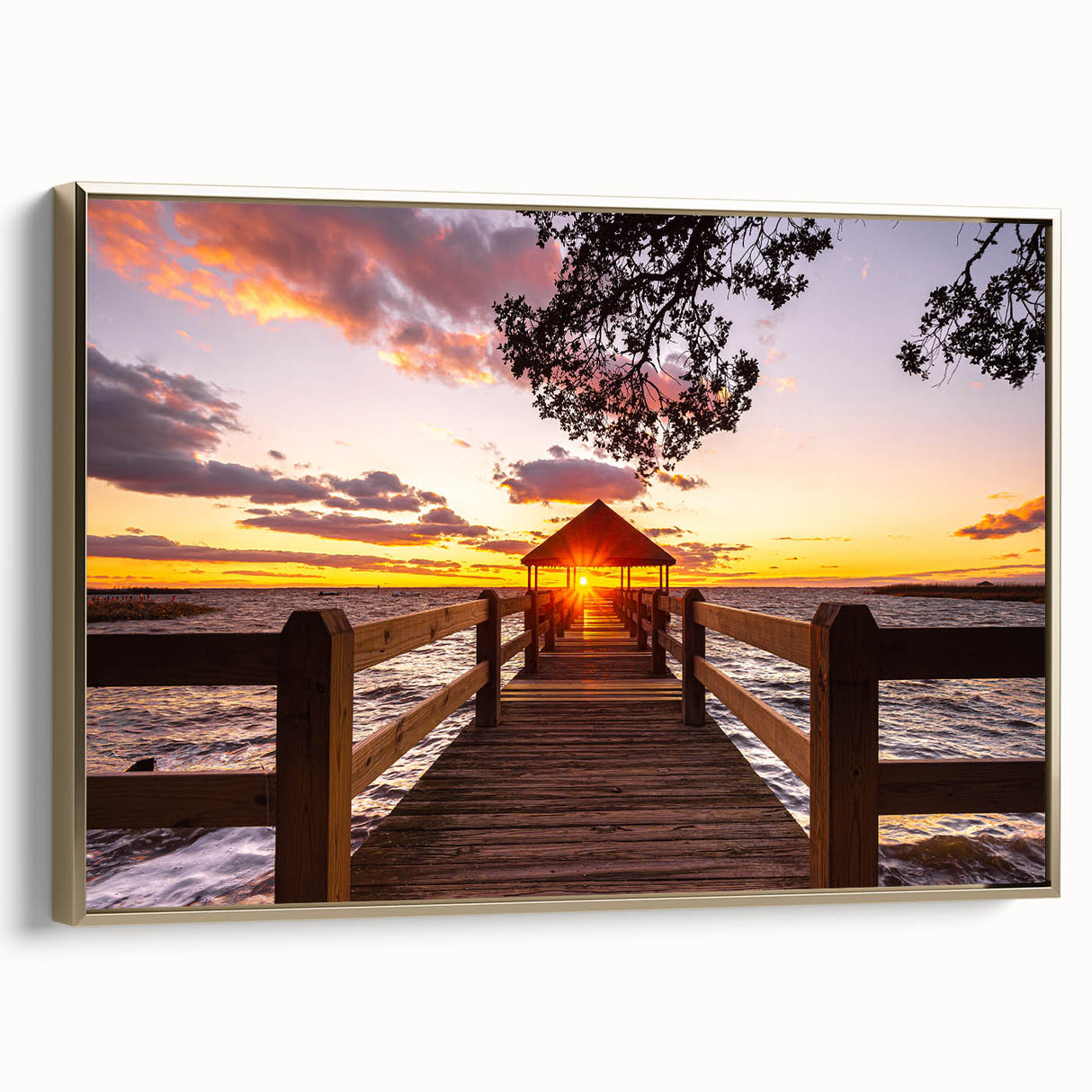 Framed canvas depicting a vintage landscape of the Outer Banks in muted gold and black tones, ideal for bedroom wall art.