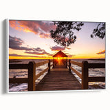 Vintage poster art of North Carolina Outer Banks in muted colors, framed canvas, suitable for living room decor.