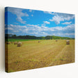 Raleigh, North Carolina skyline depicted in muted earth tones on a large stretched canvas, ideal for kitchen wall art.