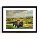 Extra large framed print of abstract North Dakota scenery in colorful textured tones, ideal for living room decor.