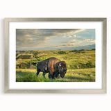 Textured art of abstract North Dakota scenery in muted earth tones on a framed print, ideal for bedroom wall decor.
