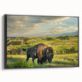 Black and white framed canvas of a North Dakota landscape, ideal for bedroom wall decor.