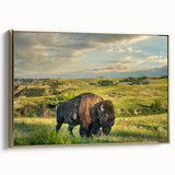 Framed canvas of a vintage-style North Dakota landscape in muted gold and black tones, ideal for bedroom wall art.