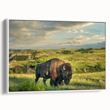 Vintage poster art of North Dakota scenery on a framed canvas, featuring colorful art in a large format.