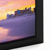 Black and white framed canvas of Coney Island landscape, vintage poster style, ideal for bedroom decor.