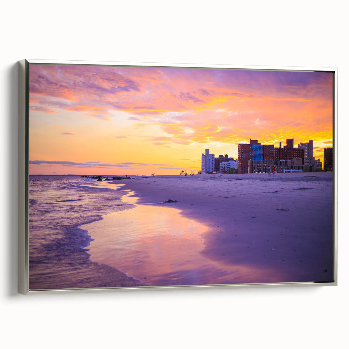 Framed canvas featuring a vintage-style landscape art painting of Coney Island with colorful artwork and black borders.
