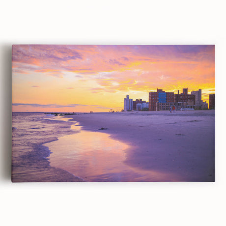 Large art depicting Coney Island with vibrant colors on stretched canvas, suitable for kitchen wall art.