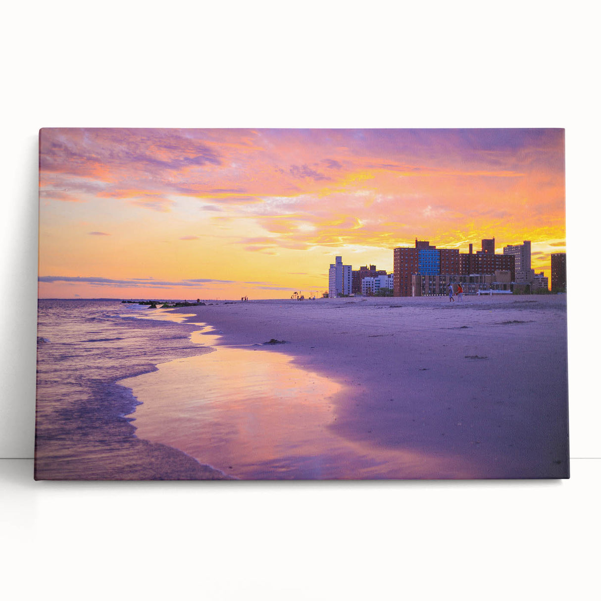 Black and white photograph of Coney Island on stretched canvas, ideal for kitchen wall art.