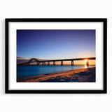 Colorful abstract art print featuring a textured depiction of Long Island scenery, set in a large black frame with mat.