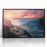 Large abstract wall art of Niagara Falls in muted blue and white tones, framed acrylic, ideal for modern living room decor.