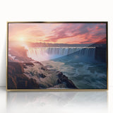 Acrylic print of Niagara Falls in a mid-century modernist style with muted blue and gray tones.