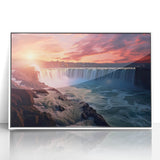 Framed acrylic print of Niagara Falls in art deco style with muted blue and gray tones, suitable for modern art wall decor.