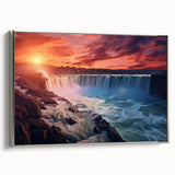 Framed canvas of Niagara Falls landscape art painting, featuring vibrant colors and a vintage poster style.