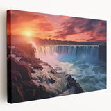 Niagara Falls depicted in vibrant blues and greens on a large stretched canvas, ideal for kitchen wall art.