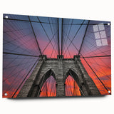 Acrylic print of the Brooklyn Bridge in grayscale, suited for modern bedroom or dining room decor.