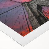 Art deco poster of the Brooklyn Bridge in monochrome tones on rolled canvas, suitable for dining room decor.