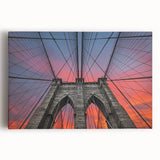 Black and white photo of the Brooklyn Bridge on stretched canvas, suited for kitchen wall art.