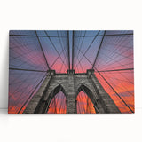 Black and white photo of Brooklyn Bridge on stretched canvas, suitable as large kitchen wall art.