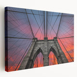 Side view of Brooklyn Bridge in muted gray tones on stretched canvas, suitable for kitchen wall art.