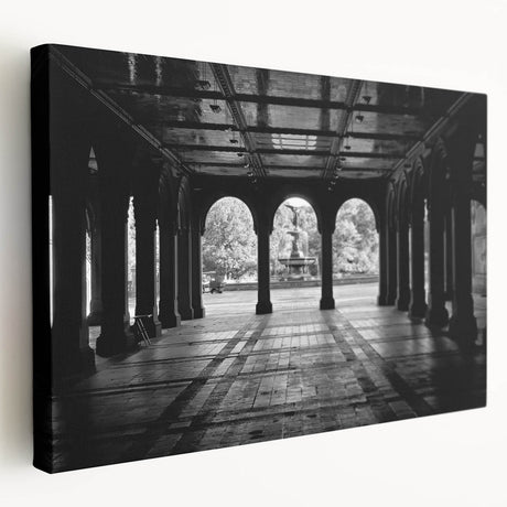 Central Park in autumn depicted in muted earth tones on a large stretched canvas, suitable for kitchen wall art.