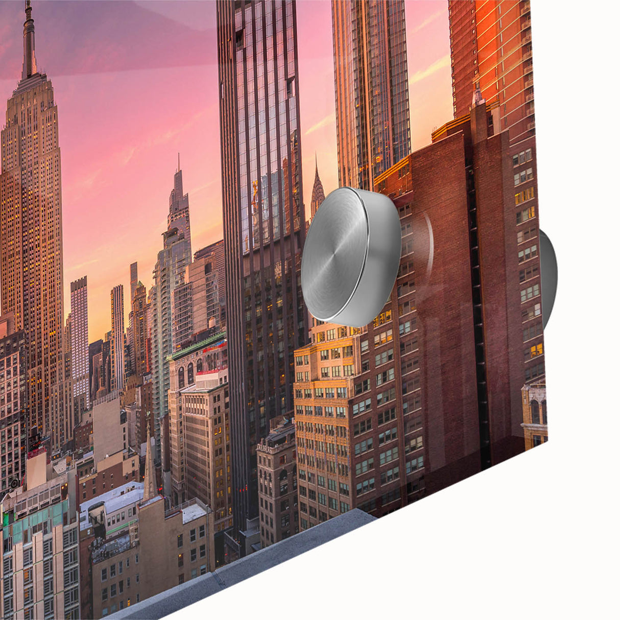 Acrylic print of the Chrysler Building in New York, featuring large abstract elements in mid-century modernist style.