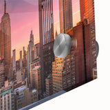 Acrylic print of the Chrysler Building in New York, featuring large abstract elements in mid-century modernist style.