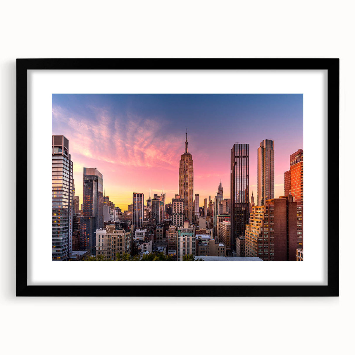 Extra large abstract art print of the Chrysler Building in vibrant colors on textured canvas, ideal for living room decor.