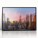 Large abstract wall art of the Chrysler Building in grayscale tones, acrylic print in a black frame.