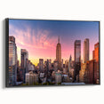 Black and white framed canvas of the Chrysler Building in a vintage poster style, suitable for bedroom wall decor.