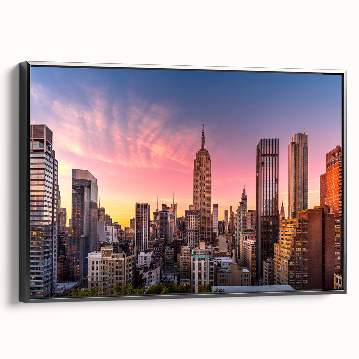 Black and white framed canvas of the Chrysler Building in a vintage poster style, suitable for bedroom wall decor.