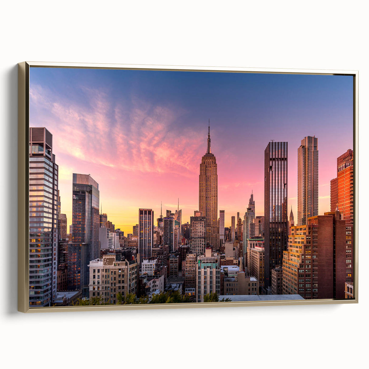 Black and white framed canvas of the Chrysler Building in a side view, ideal for bedroom wall art.