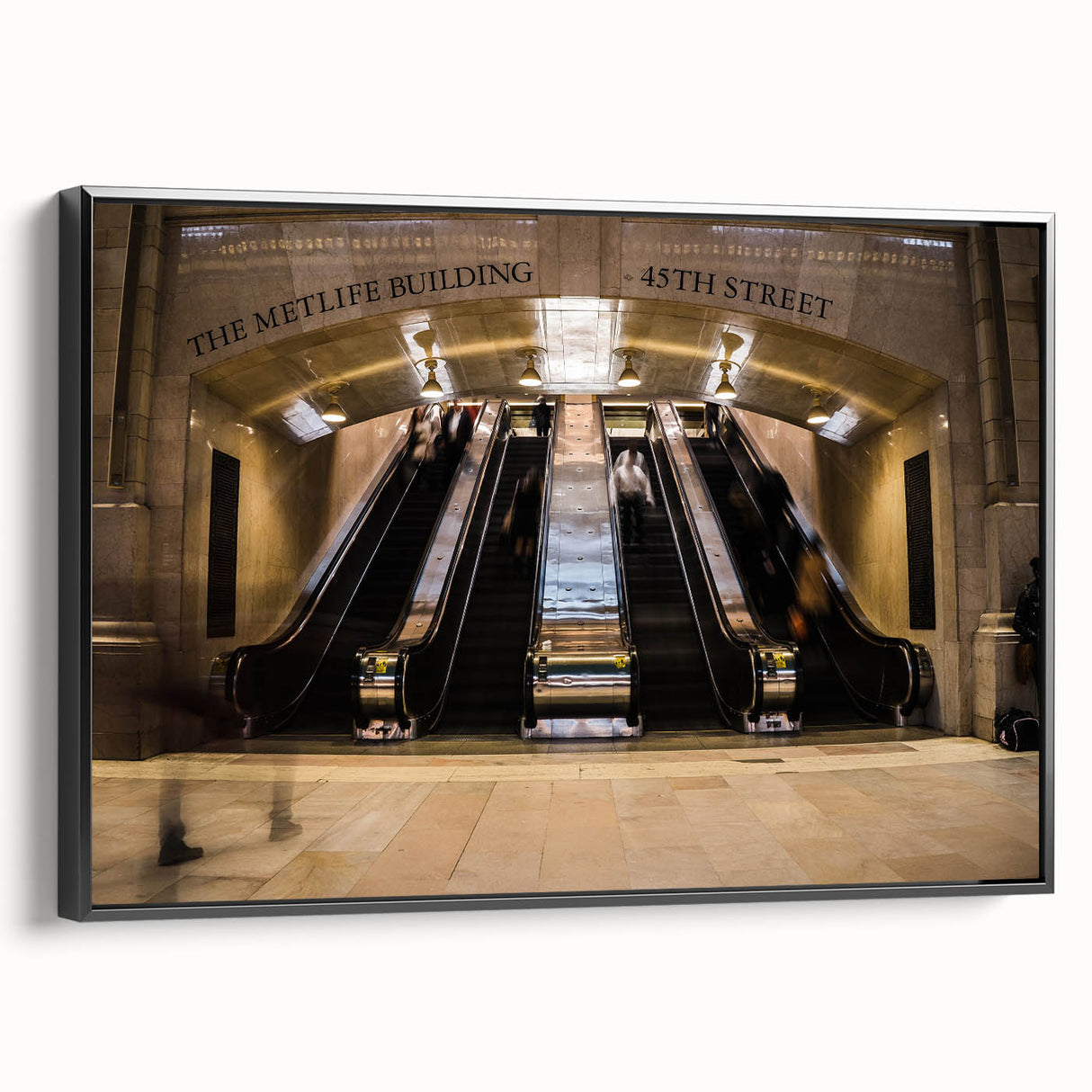 Black and white framed canvas of New York City's Grand Central Terminal in a vintage poster style.