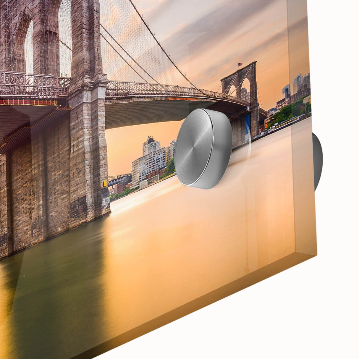 Acrylic print of the Manhattan Bridge in grayscale, ideal for dining room art with a mid-century modernist style.