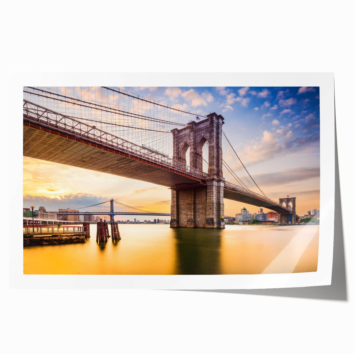Extra large rolled print of the Manhattan Bridge in muted gray tones, ideal for art wall dining room.