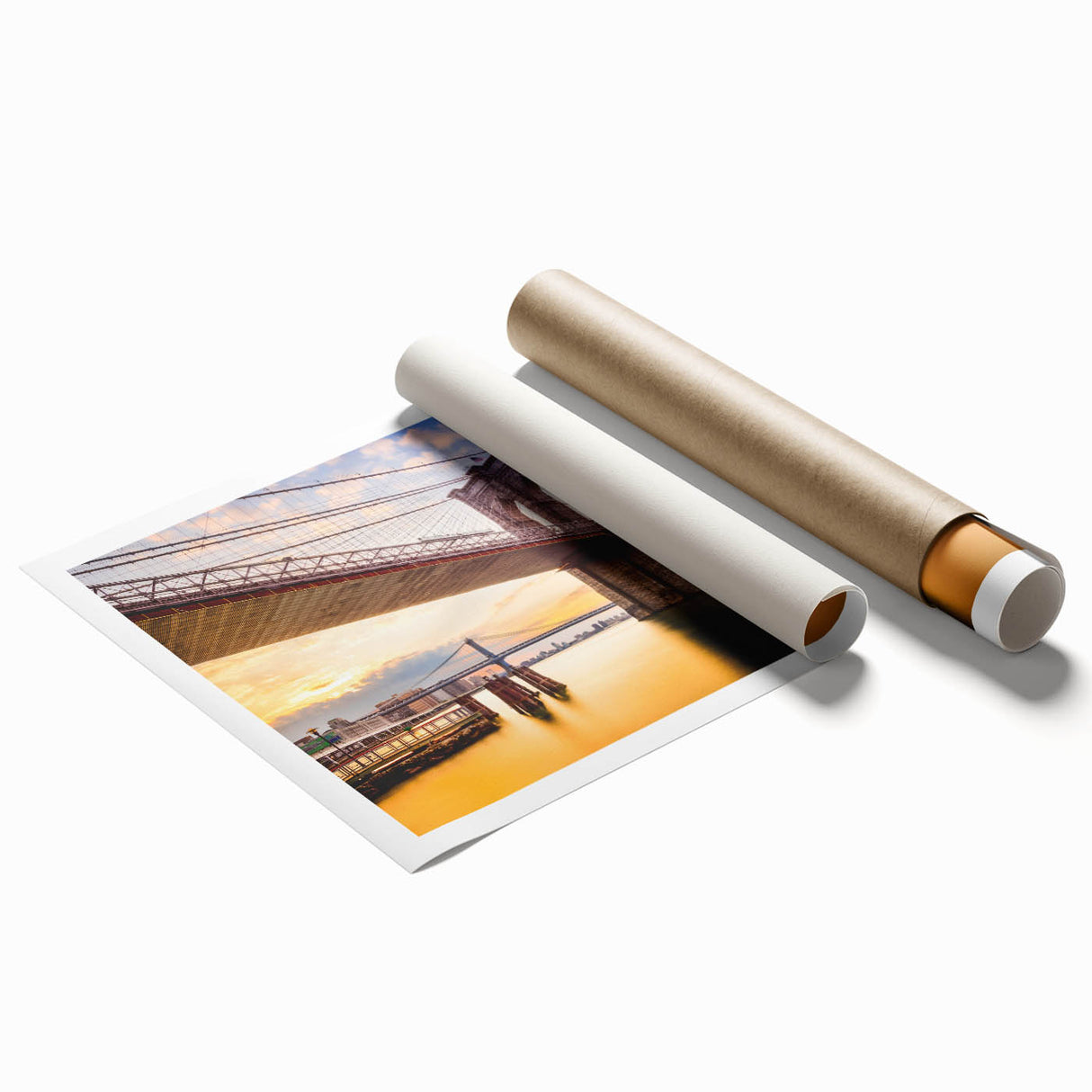 Extra large rolled print of Manhattan Bridge in muted gray tones, ideal for classy bathroom wall art.