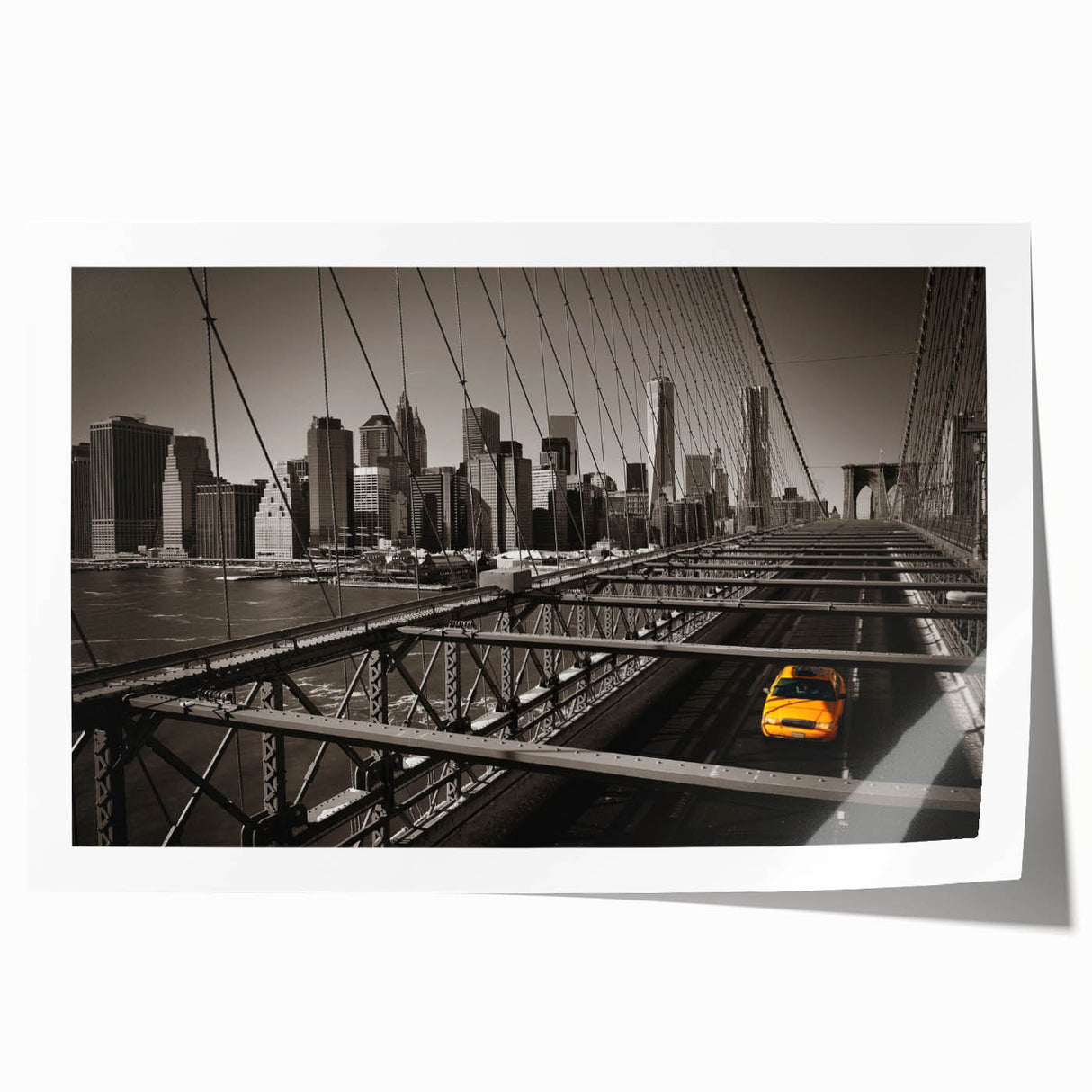 Extra large rolled print of Manhattan skyline with muted gray and blue tones, ideal for art wall dining room.