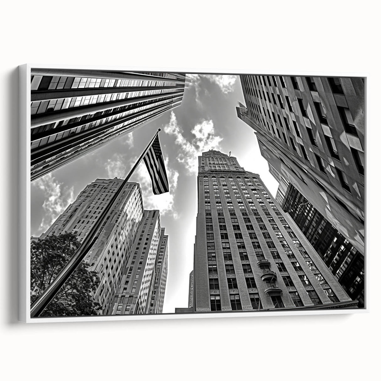 Vintage poster art of NYC Rockefeller Center in colorful hues on extra large framed canvas, ideal for living room decor.