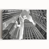 Black and white photo of NYC skyline on large stretched canvas, suited for kitchen wall art.