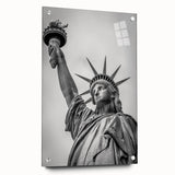 Acrylic print of the Statue of Liberty in muted green and blue tones, suitable for bedroom or dining room art.