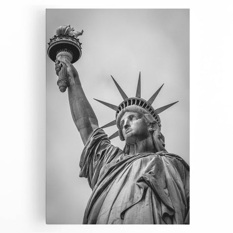 Large canvas print of the Statue of Liberty, in muted green and blue tones, suitable for kitchen wall art.