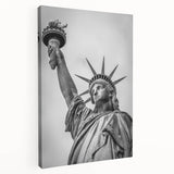 Black and white stretched canvas of the Statue of Liberty, ideal for kitchen wall art or bedroom decor.