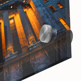 Large abstract wall art featuring New York City skyline in muted gray and blue tones on acrylic glass.