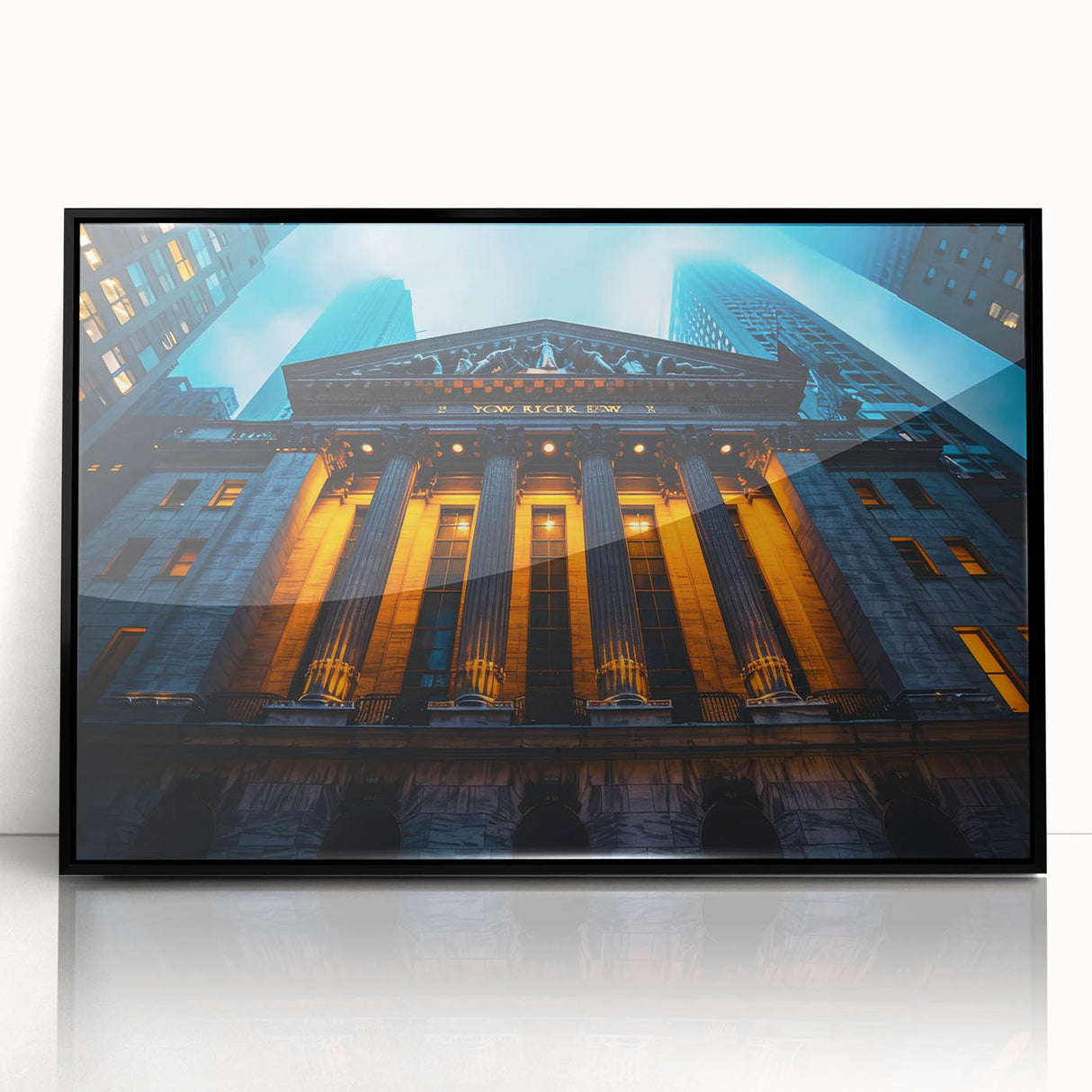 Large abstract wall art of NYC skyline in monochrome tones on framed acrylic, ideal for modern art wall decor.