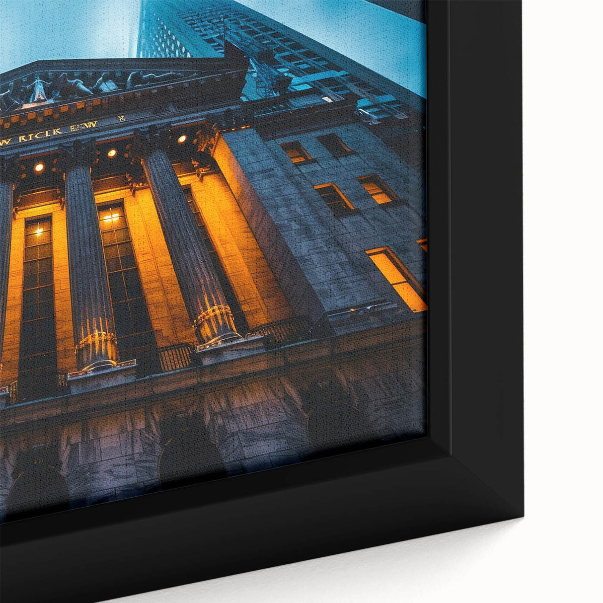 Extra large framed canvas depicting a textured New York City skyline in black with colorful highlights.